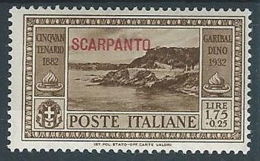 1932 EGEO SCARPANTO GARIBALDI 1,75 LIRE MH * - RR13579 - Egée (Scarpanto)