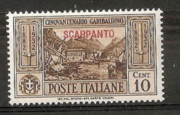 1932 EGEO SCARPANTO GARIBALDI 10 CENT MH * - RR7402 - Egée (Scarpanto)