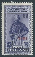 1932 EGEO SIMI GARIBALDI 5 LIRE MH * - RR13589 - Egée (Simi)