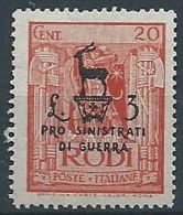 1944 OCCUPAZIONE TEDESCA EGEO PRO SINISTRATI 3 LIRE + 20 C MNH ** - RR13181 - Egée (Occ. Allemande)