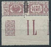 1945 LUOGOTENENZA PACCHI POSTALI 20 LIRE LUSSO MNH ** - RR13768 - Colis-postaux