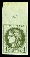 ** N°39Ab, 1c Olive Foncé Report I (1er ètat), Bord De Feuille, TTB (certificat)  Qualité: ** - 1870 Ausgabe Bordeaux