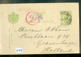 ROMANIA * HANDGESCHREVEN BRIEFKAART * KONING CARL 5 BANI GROEN * Gelopen In 1913 Van MORENI  Naar DEN HAAG  (11.407) - Briefe U. Dokumente