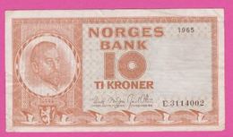 NORVEGE 10 Kroner De 1965 Pick 31d - VF+ - Norway