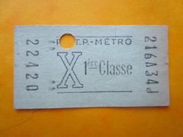 ANCIEN TICKET RATP Métro PARIS " X "  Vert - 1960/67 - 1° Classe - TBE - Europa