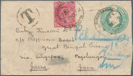 Indien: 1904 Destination JAVA: KEVII. Postal Stationery Envelope ½a. Green Used From Calcutta To Pek - 1852 District De Scinde