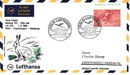 MAV 004 : Premier VOL Par Lufthansa - SKI - LAPIN - OISEAU - D'Oslo Pour Copenhague - Superbe - Storia Postale