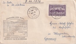 CANADA 1936 LETTRE 1ER VOL LA LOCHE-ILE A LA CROSSE - Covers & Documents