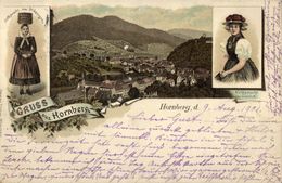 HORNBERG, Panorama, Volkstracht Von Gutach Und St. Georgen (1901) Litho AK - Hornberg