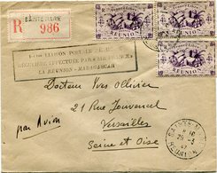 REUNION LETTRE RECOMMANDEE PAR AVION AVEC CACHET "100e LIAISON.....LA REUNION-MADAGASCAR" DEPART SAINTE-MARIE 29-3-47... - Cartas & Documentos