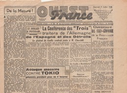 Rare Journal Ouest-france Du 11 Juillet  1945 - Informations Générales