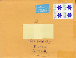 Israel 4x PRIORITY Labels Cover Brief BRØNDBY STRAND Denmark 2.45 Star Stern Etoille 4-Block - Lettres & Documents