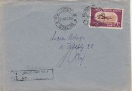 PLANE, SPORTS AVIATION, STAMP ON REGISTERED COVER, 1953, ROMANIA - Lettres & Documents