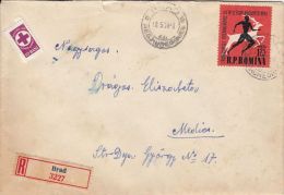 INTERNATIONAL ATHLETICS CHAMPIONSHIPS, RED CROSS, STAMPS ON REGISTERED COVER, 1958, ROMANIA - Storia Postale