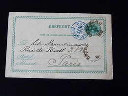 ENTIER POSTAL  SUEDE   -  CACHET BLEU   PARIS - ETRANGER  -  1890  - - Marques D'entrées