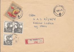 73143- CONSTRUCTIONS WORKER, MUSHROOMS, STAMPS ON REGISTERED COVER, 1959, ROMANIA - Storia Postale
