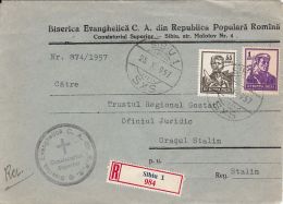 73144- CONSTRUCTIONS WORKER, SAILOR, STAMPS ON REGISTERED COVER, 1957, ROMANIA - Covers & Documents