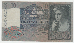 Netherlands 10 Gulden 1941 VF CRISP Pick 56b 56 B - 10 Gulden