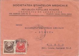 D2- REPUBLIC COAT OF ARMS, STAMPS ON COVER, MEDICAL SCIENCES SOCIETY HEADER, 1951, ROMANIA - Covers & Documents
