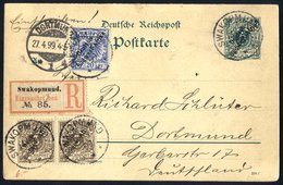 SOUTH WEST AFRICA 1899 5pf Reply Stationery Card Registered & Uprated To Swakopmund To Germany, Unused Reply Still Attac - Autres & Non Classés