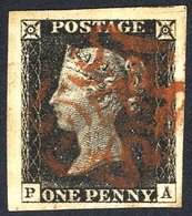 Plate 1b PA, Large To Huge Margins, A Really Large Stamp Incl. Non Coincident Re-entry, Cancelled In Red. Spec.AS4c. - Other & Unclassified