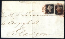 Plate 2 IB & JF, Both Good To Large Margined Examples Together On A Part Cover From Manchester To Glasgow, Both Well Tie - Other & Unclassified