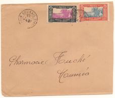 Lettre De Bourail Pour Nouméa De 1942 Avec 2 Timbres Série Case De Chef - Briefe U. Dokumente