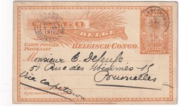 CONGO BELGE 1911  ENTIER POSTAL CARTE DE ELISABETHVILLE - Enteros Postales