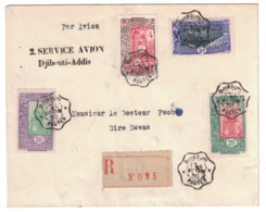 1930 - LETTRE RECOMMANDÉE Avec GRIFFE " 2. SERVICE AVION DJIBOUTI ADDIS " POSTE AERIENNE CAD TÉLÉGRAPHE COTE DES SOMALIS - Lettres & Documents