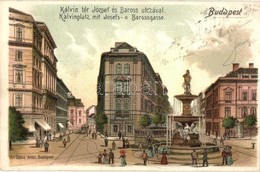 T2 1901 Budapest VIII. Kálvin Tér, József és Baross Utcával, Villamos, Gyógyszertár, üzletek, Szökőkút. Ganz Antal 304.  - Unclassified