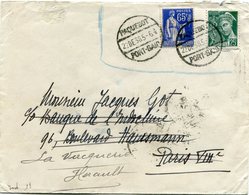 LETTRE AVEC AFFRANCHISSEMENT 65 C. BLEU TYPE PAIX ET 25 C. VERT TYPE MERCURE DEPART PAQUEBOT 22 DE 38 PORT-SAID POUR.... - 1938-42 Mercure