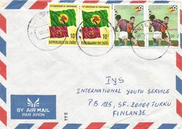 DRC RDC Zaire Congo 1990 Butembo World Cup Football Spain Overprint Hand 100Z Independence Flag 10Z Cover - Used Stamps