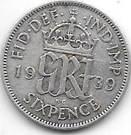 *great Britain 6 Pence 1939  Km 852 - H. 6 Pence