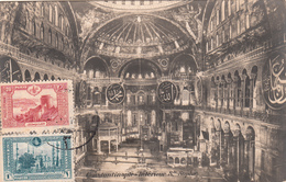 20 Paras + 1 Piastre Su Post Card Costantinople Intèrieur De S.te Sophie Al Retro Stamboul 1921 - Covers & Documents