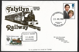 1981 - GREAT BRITAIN - FDC Talyllyn Railway + SG 1160+Railway + DYDD CYHOEDDIADD - Chemins De Fer & Colis Postaux