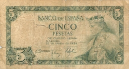 BILLET   ESPAGNE 1954   CINCO PESETAS - 5 Pesetas