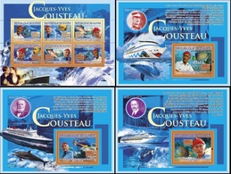 Guinea 2007, J. Custeau, Ships, Dolphins, 6val In BF +3BF - Duiken