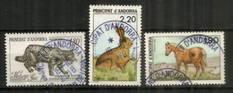 Faune D'Andorre: Chat Sauvage,Lièvre,Cheval.   3 Timbres Oblitérés,1 ère Qualité, Oblitération Ronde. - Gebraucht