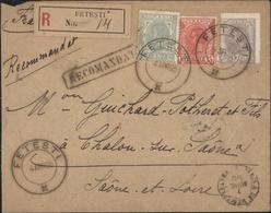 YT 104 10b Vert + 106 15b Rouge + 108 25 B Lilas Charles Ier CAD Fetesti 4 4 95 Recommandé Vers France CAD Paris - Lettres & Documents