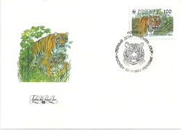 B2500 Russia Rossija FDC Fauna Animal Organization WWF Cat-of-Prey Tiger (100 Rubel) - Storia Postale