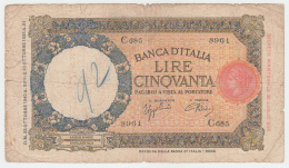 Italy 50 Lire 1940 VG Banknote Pick 54b 54 B - 50 Lire