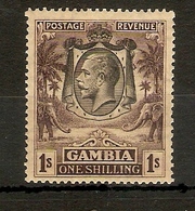 GAMBIA 1929 1s SG 134 SCARCE BLACKISH PURPLE/YELLOW BUFF COMB PERF 13.8 X 13.7  VERY LIGHTLY MOUNTED MINT Cat £70 - Gambia (...-1964)