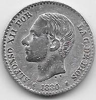 Espagne - 50 Centimos - 1880 - Argent - Eerste Muntslagen