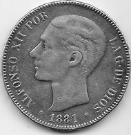 Espagne - 5 Pesetas - Alfonso XII - 1881 - Argent - Eerste Muntslagen