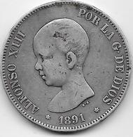 Espagne - 5 Pesetas - Alfonso XIII - 1891 - Argent - First Minting