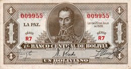 BOLIVIA 1 BOLIVIANO 1928 P-128a7 XF++-SERIE-009955 - Bolivien