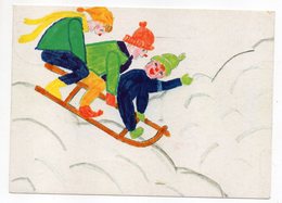 Illustrateur  ????? --  Enfants Sur Luge  --1988 -- Carte Allemande--timbre --cachet  REHLING - Hedendaags (vanaf 1950)