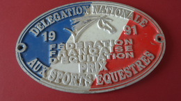 EQUITATION PLAQUE  DELEGATION NATIONALE 1991  AUX SPORTS EQUESTRES    ****  RARE   A  SAISIR ***** - Equitation