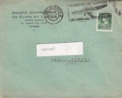 LSC 1933 - Enveloppe Entête Société Commerciale De Cuirs Et Laines à ANVERS Et Flamme AVION + DAGUIN Au Dos - Targhette