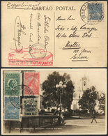 BRAZIL: Postcard (Porto Alegre, Praca Marechal Deodoro) Franked With 3,900Rs. And Sent Via ZEPPELIN From Porto Alegre To - Cartes-maximum